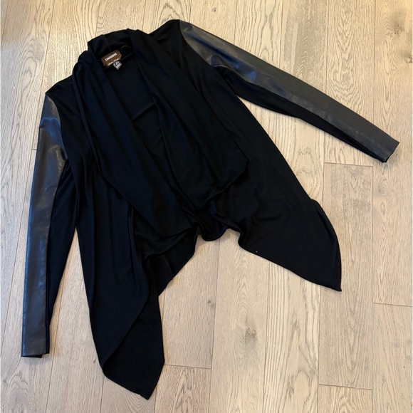 Danier Black Draped Sweater with Leather Sleeves - Picture 1 of 6